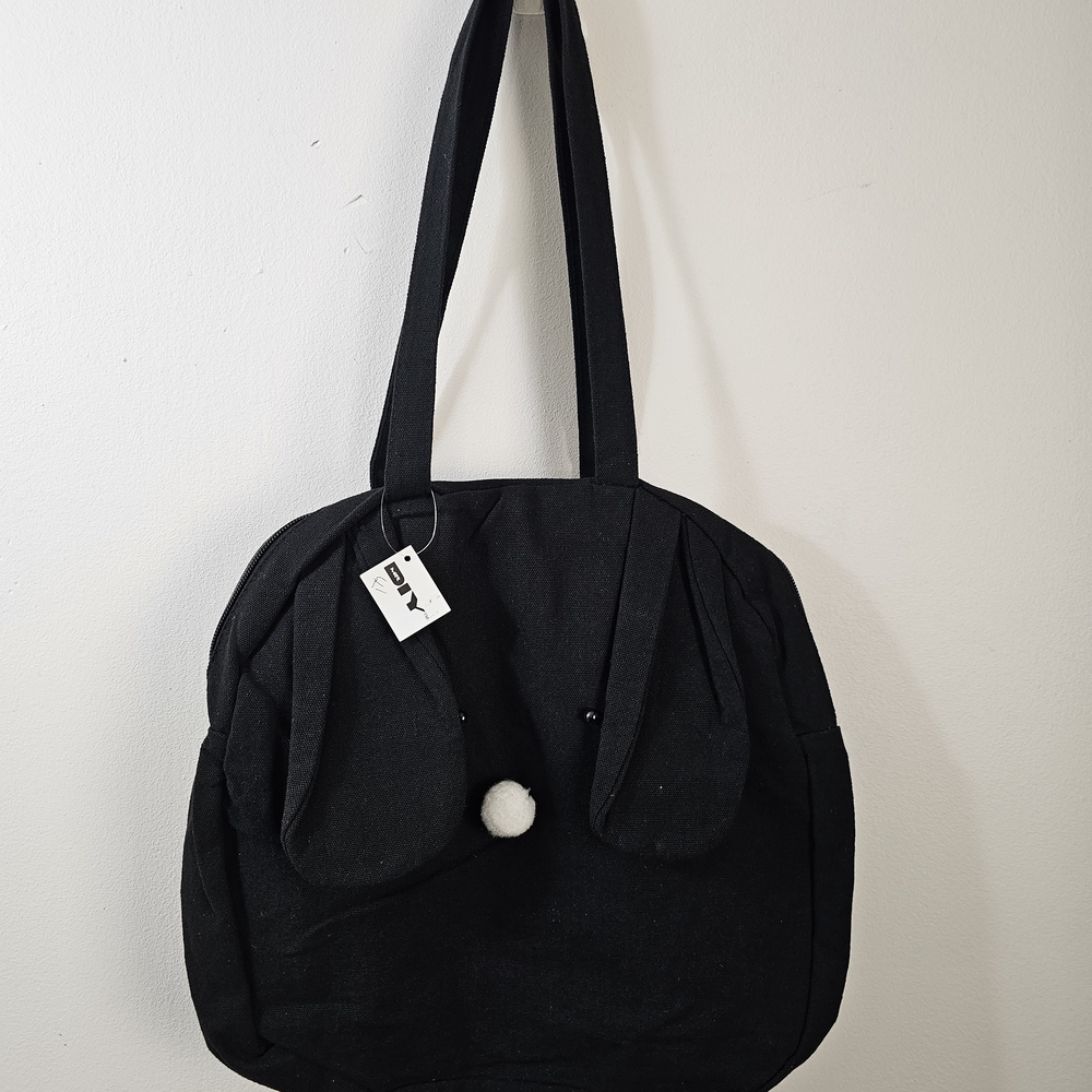 Mr.DIY Black Lop Ear Black Rabbit Tote With Zipper.